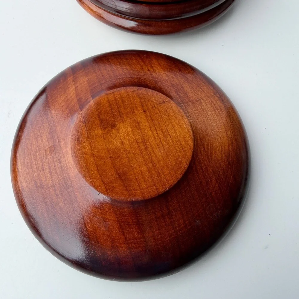 Set of 5 Vintage Style Wooden Coasters‎ Saucers Concentric Circle Design B-11